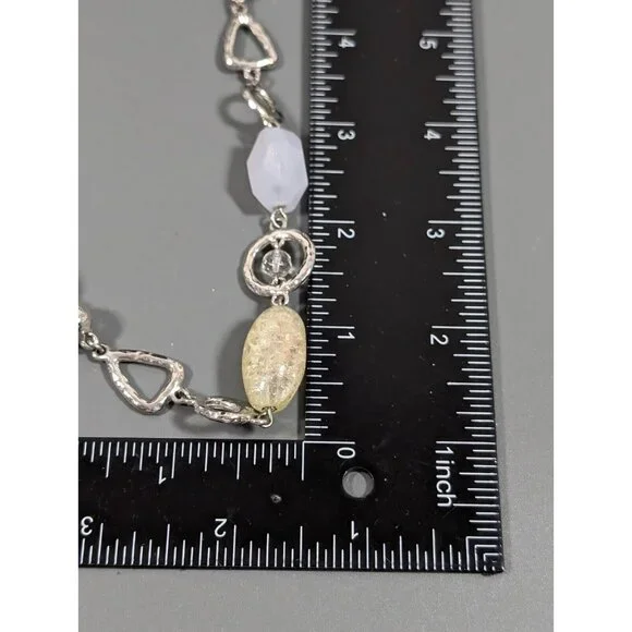 Lia Sophia Green Glass Hammered Silver Tone Triangle Cord Necklace 21 in - Picture 9 of 9